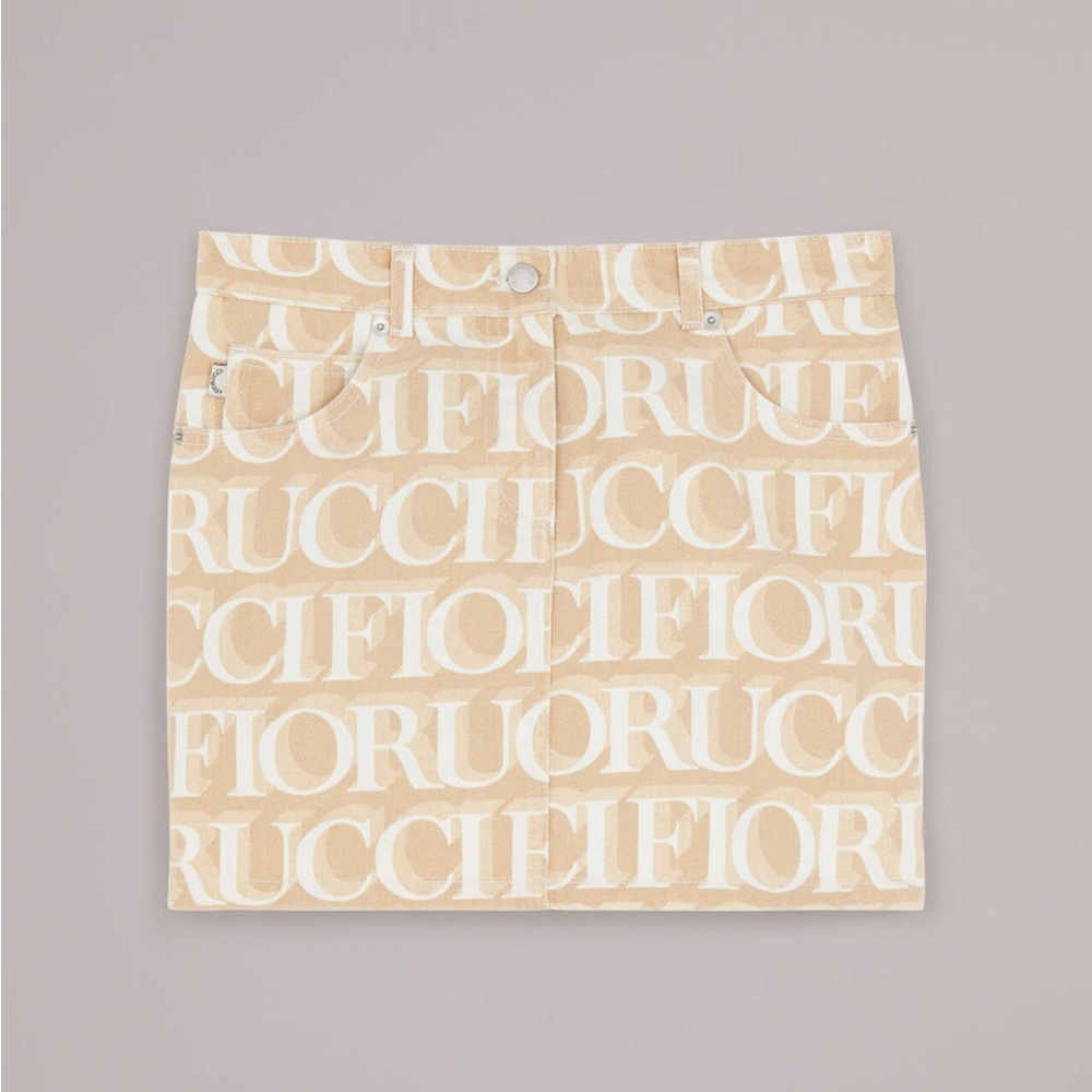 Fiorucci: Logo Monogram Print Denim Micro Mini Skirt (Cream)